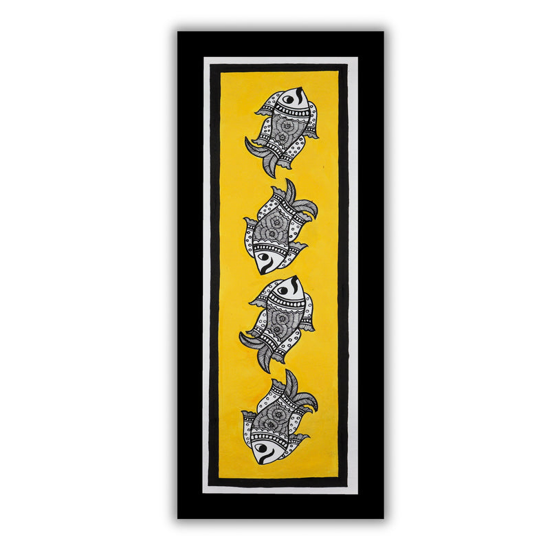 Framed artwork of a colorful fish-with handmade madhubani painting