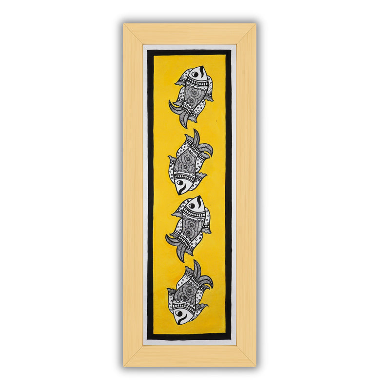 Framed artwork of a colorful fish-with handmade madhubani painting
