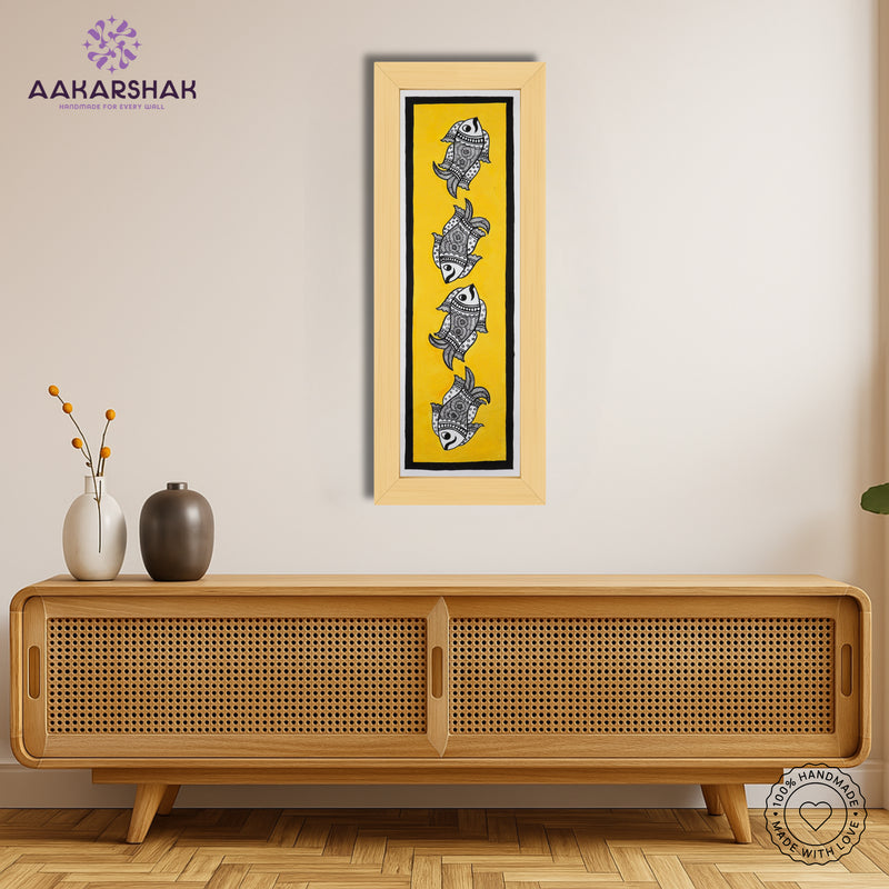 Framed artwork with fish design -handmade madhubani painting for home decor