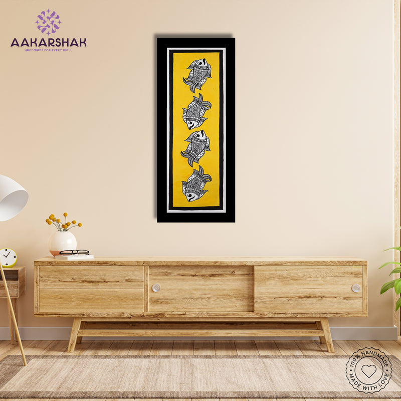 Framed artwork with fish design -handmade madhubani painting for home decor