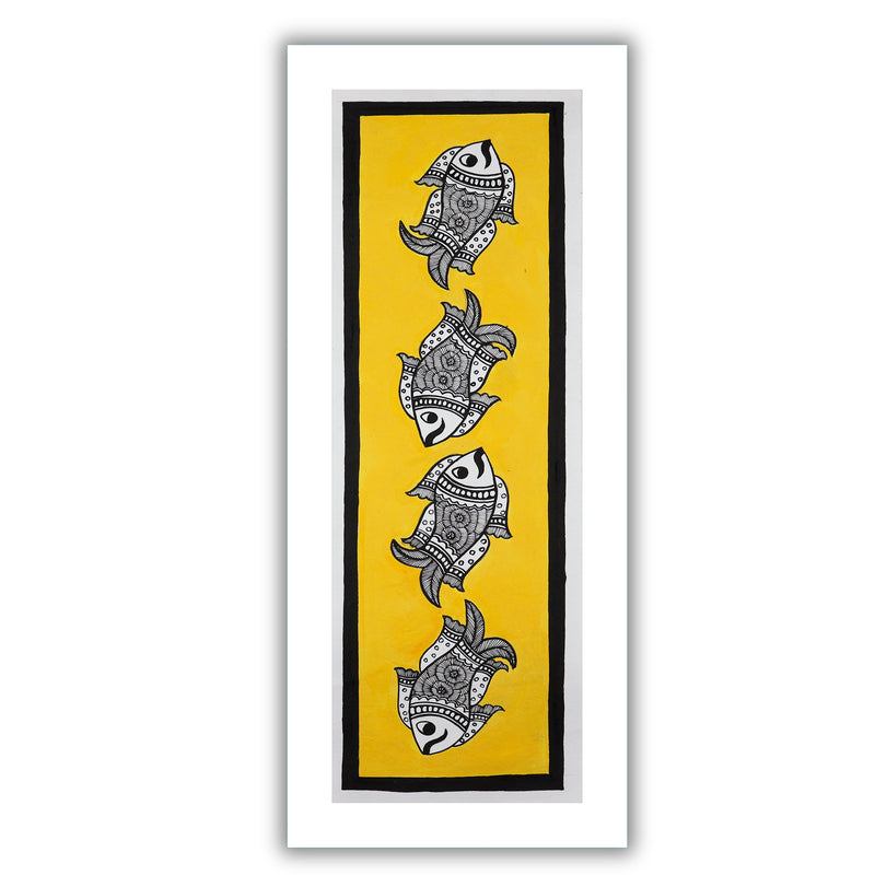 Framed artwork of a colorful fish-with handmade madhubani painting