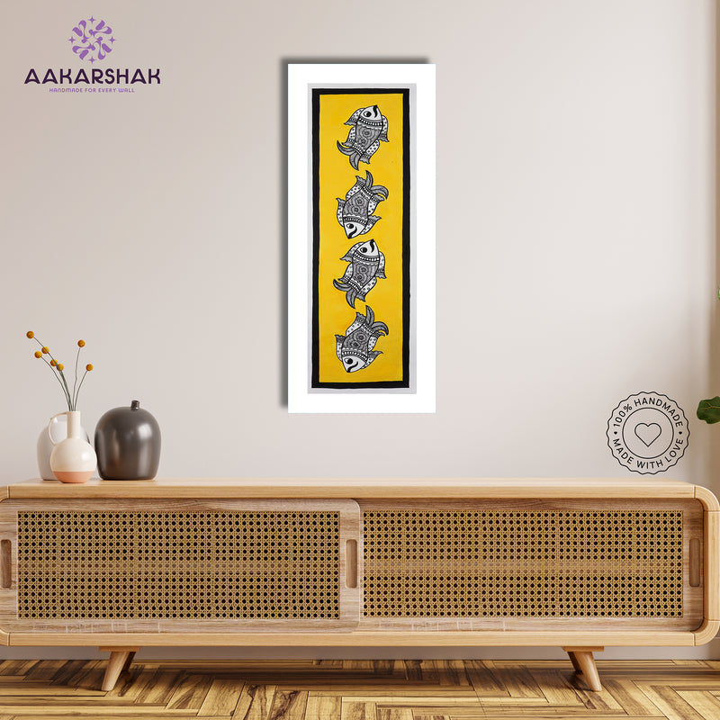 Framed artwork with fish design -handmade madhubani painting for home decor