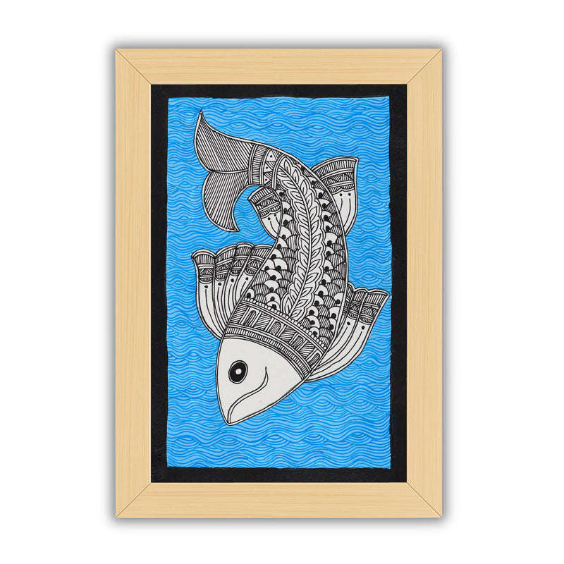 handmade madhubani painting painting fish-in vibrant traditional folk art style