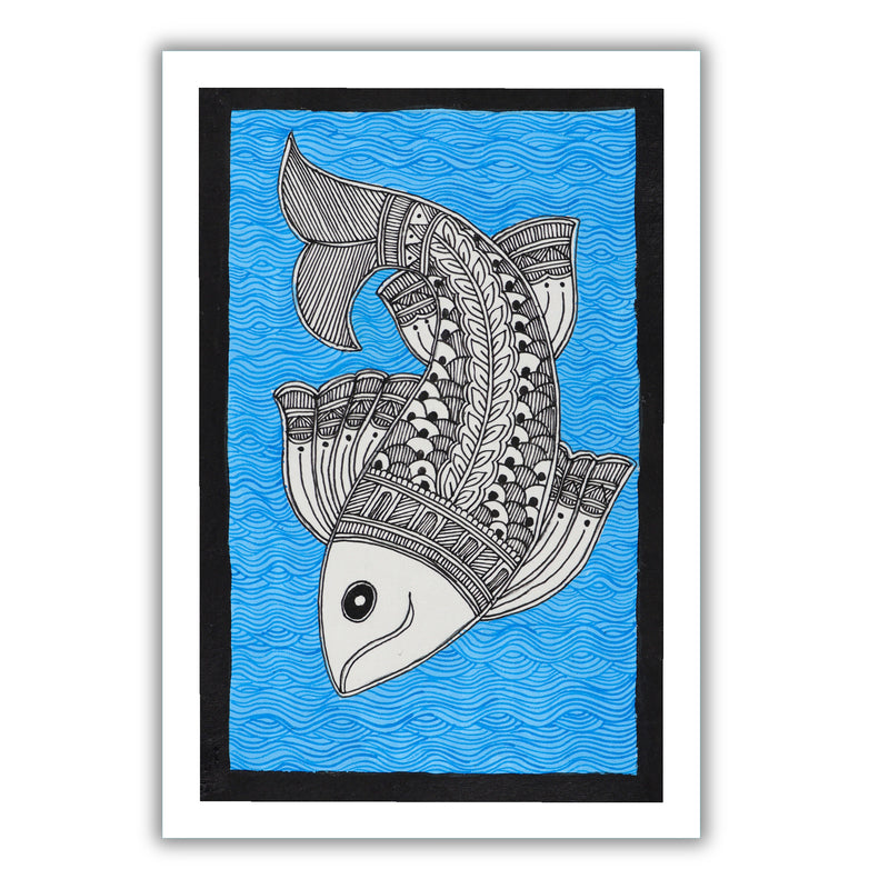 handmade madhubani painting painting fish-in vibrant traditional folk art style