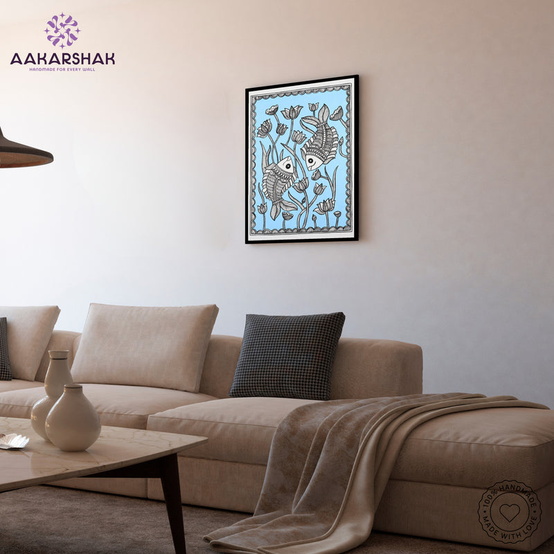 vibrant handmade fish painting-depicting indian folk traditions