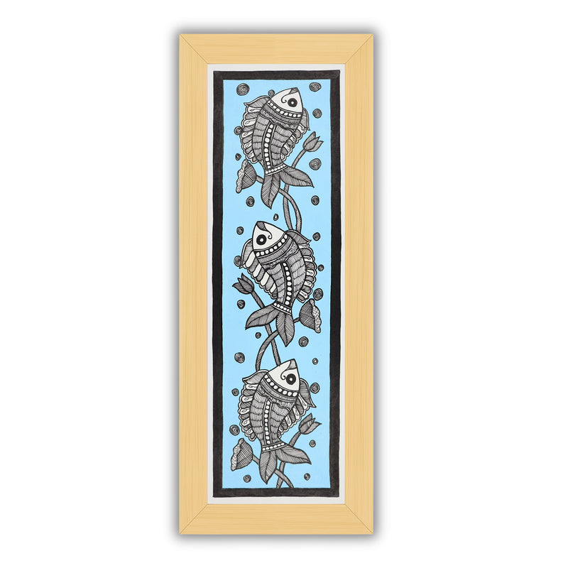 Framed artwork of a colorful fish-with handmade madhubani painting