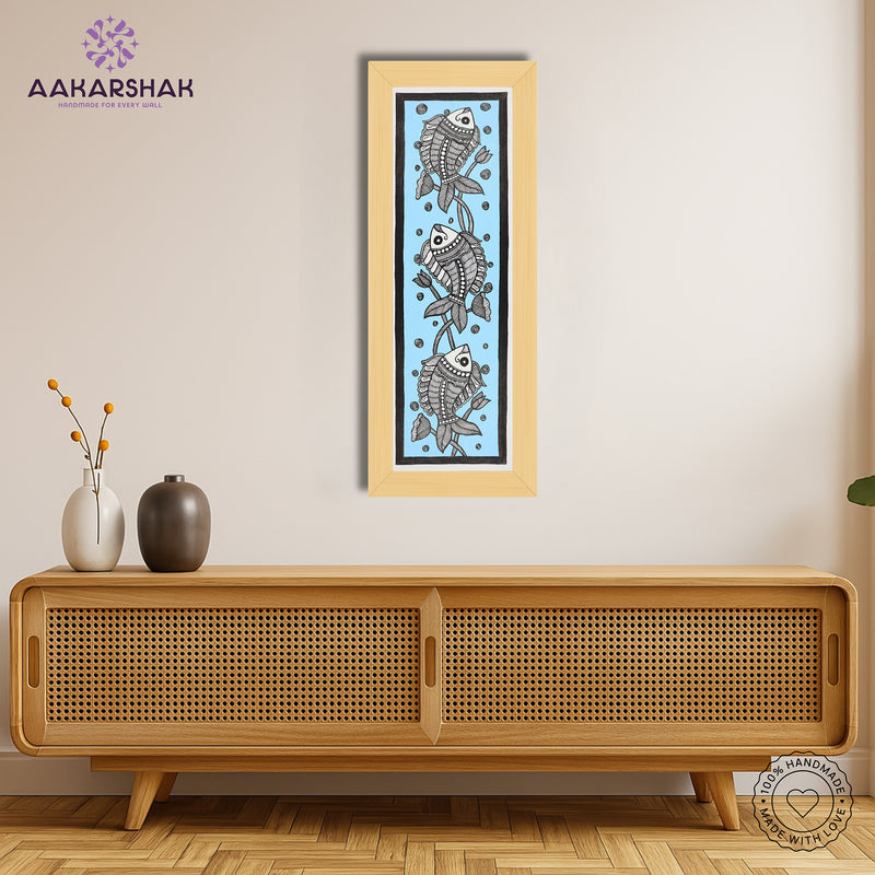 Framed artwork with fish design -handmade madhubani painting for home decor
