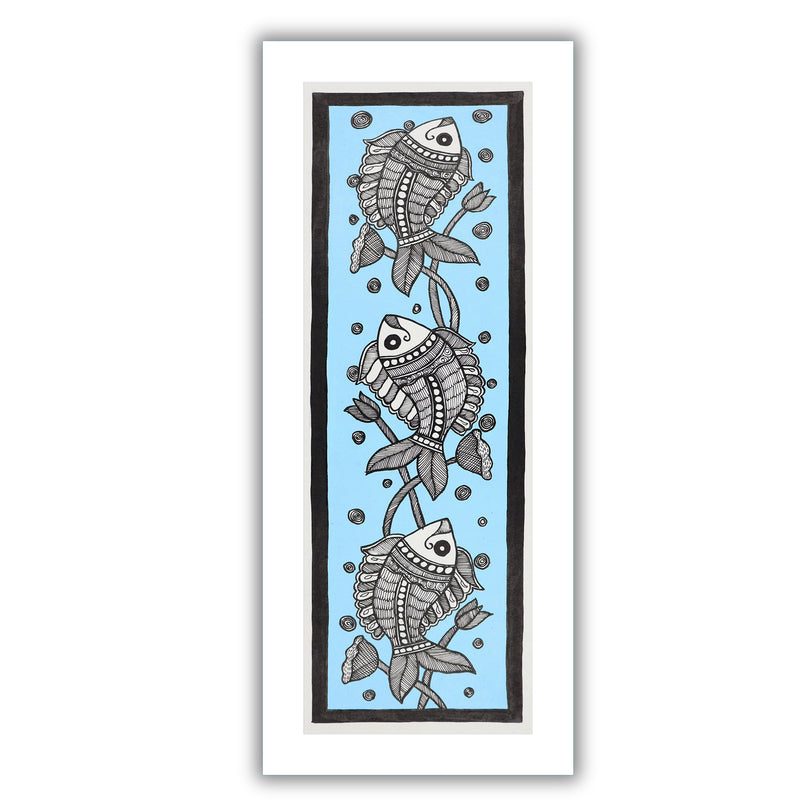 Framed artwork of a colorful fish-with handmade madhubani painting