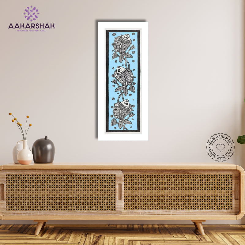 Framed artwork with fish design -handmade madhubani painting for home decor