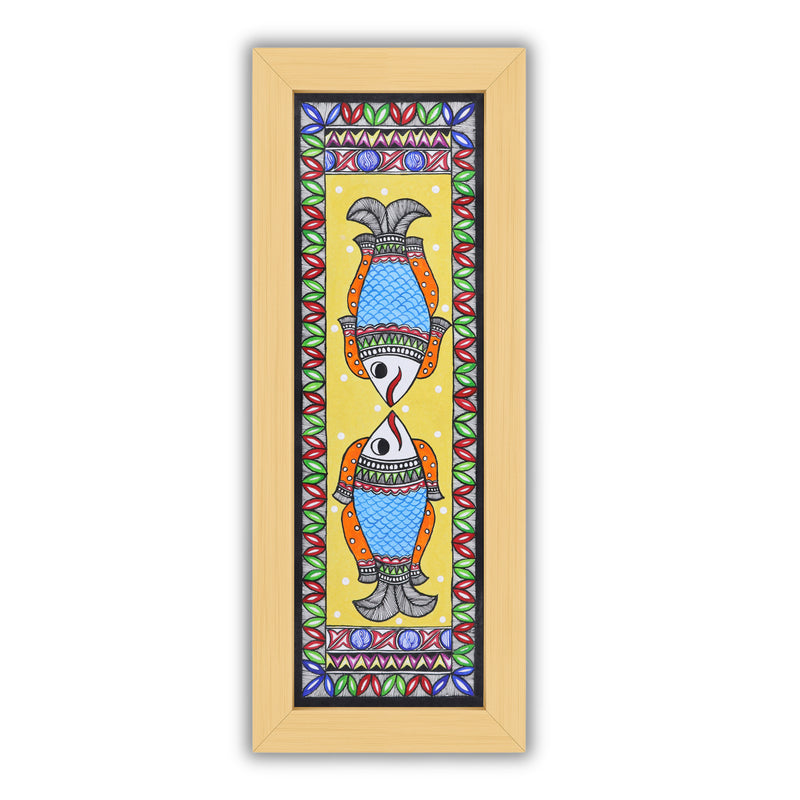 Framed artwork of a colorful fish-with handmade madhubani painting