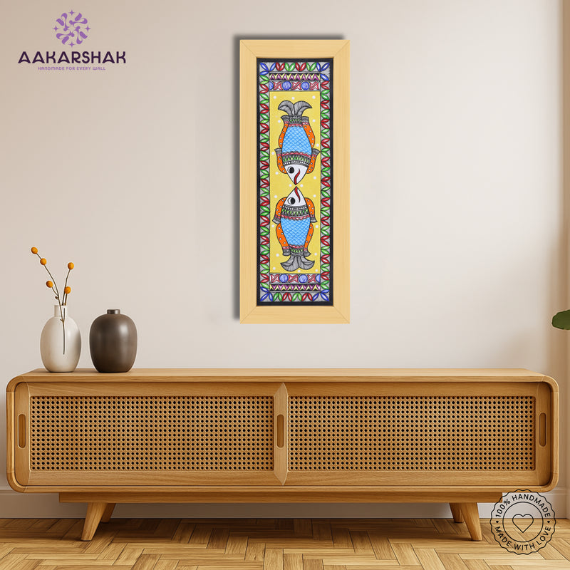 Framed artwork with fish design -handmade madhubani painting for home decor