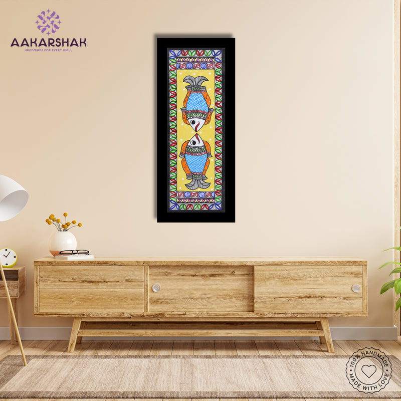 Framed artwork with fish design -handmade madhubani painting for home decor