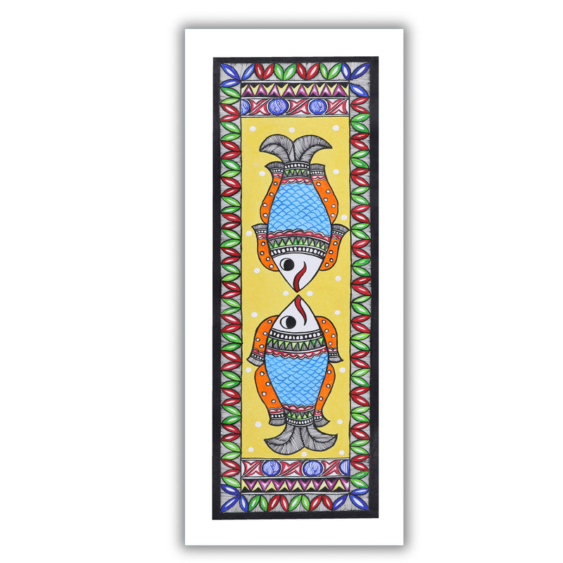 Framed artwork of a colorful fish-with handmade madhubani painting