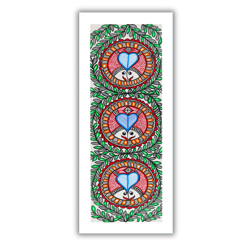 Framed artwork of a colorful fish-with handmade madhubani painting