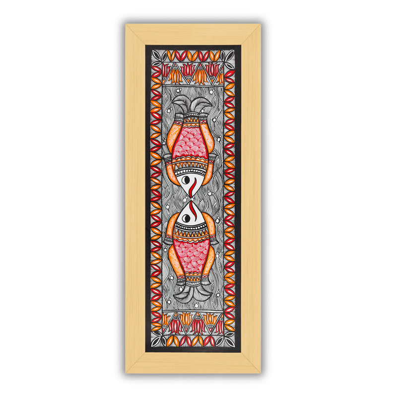 Framed artwork of a colorful fish-with handmade madhubani painting