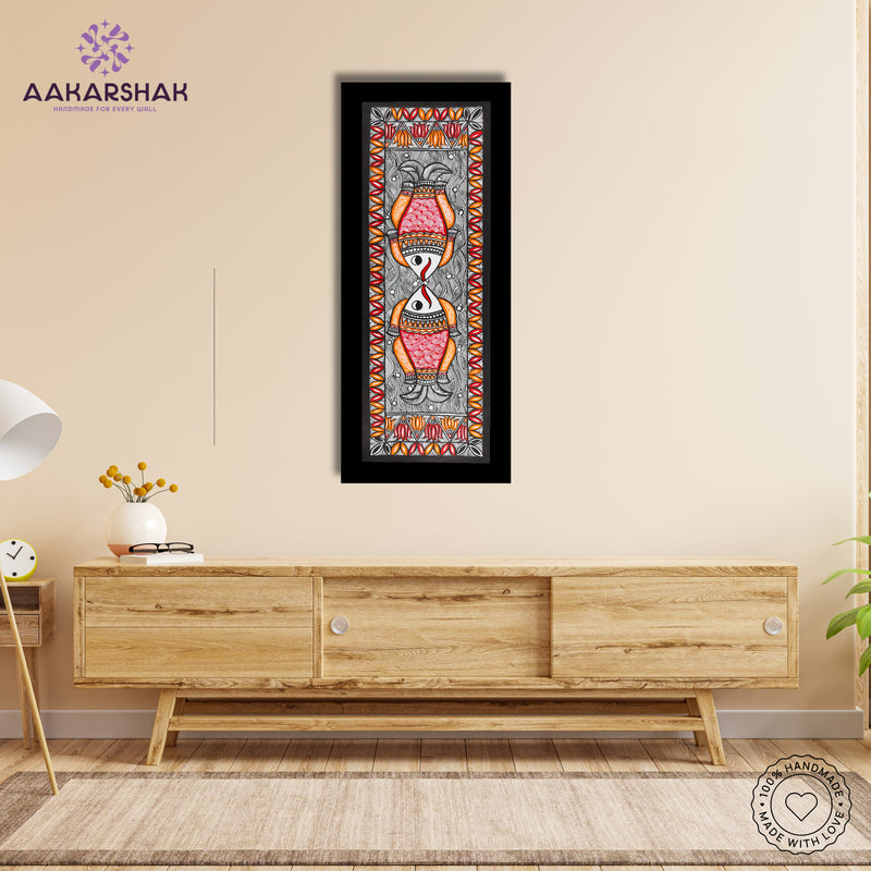 Framed artwork with fish design -handmade madhubani painting for home decor