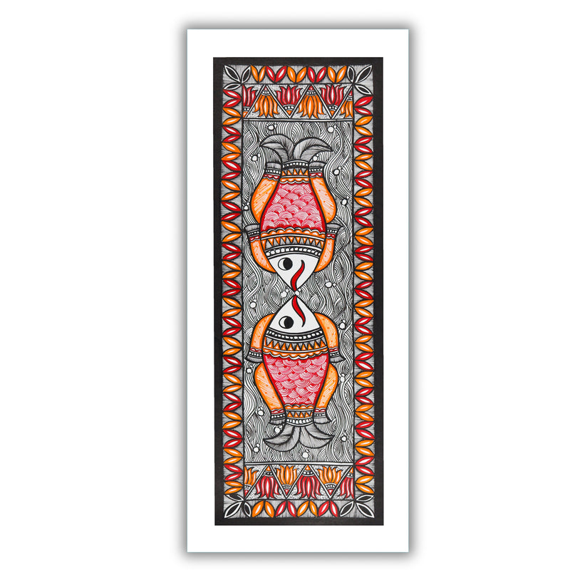 Framed artwork of a colorful fish-with handmade madhubani painting