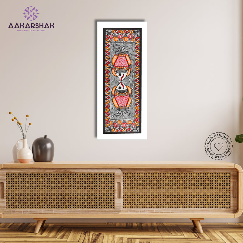 Framed artwork with fish design -handmade madhubani painting for home decor
