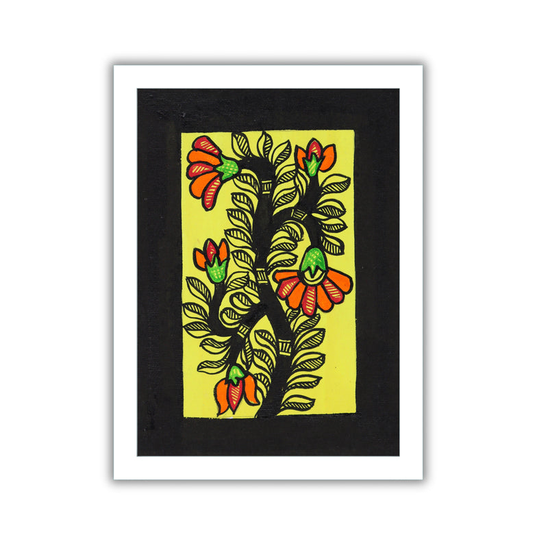 handmade madhubani painting flower-in vibrant traditional folk art style