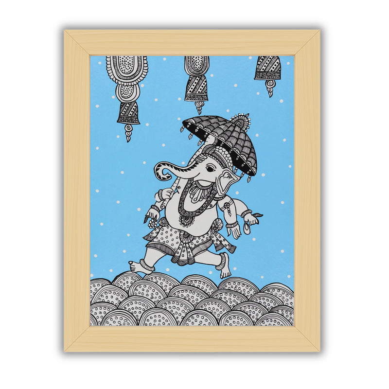 Framed artwork of a colorful ganesh-with handmade kalamkari painting