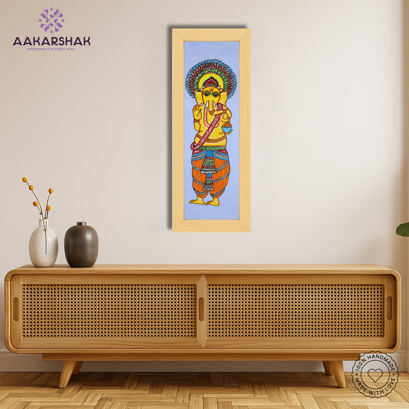Framed artwork with ganesh design -handmade madhubani painting for home decor
