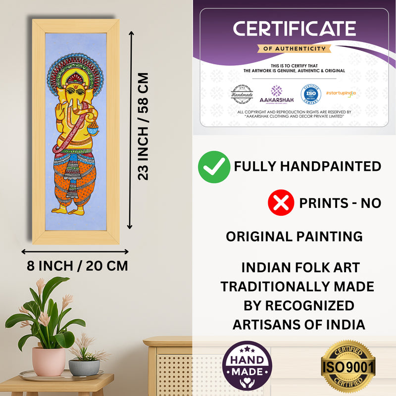 Framed artwork with dimensions, authenticity certificate and handmade iso certified-ganesh madhubani painting