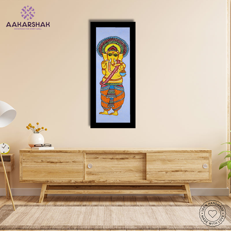 Framed artwork with ganesh design -handmade madhubani painting for home decor