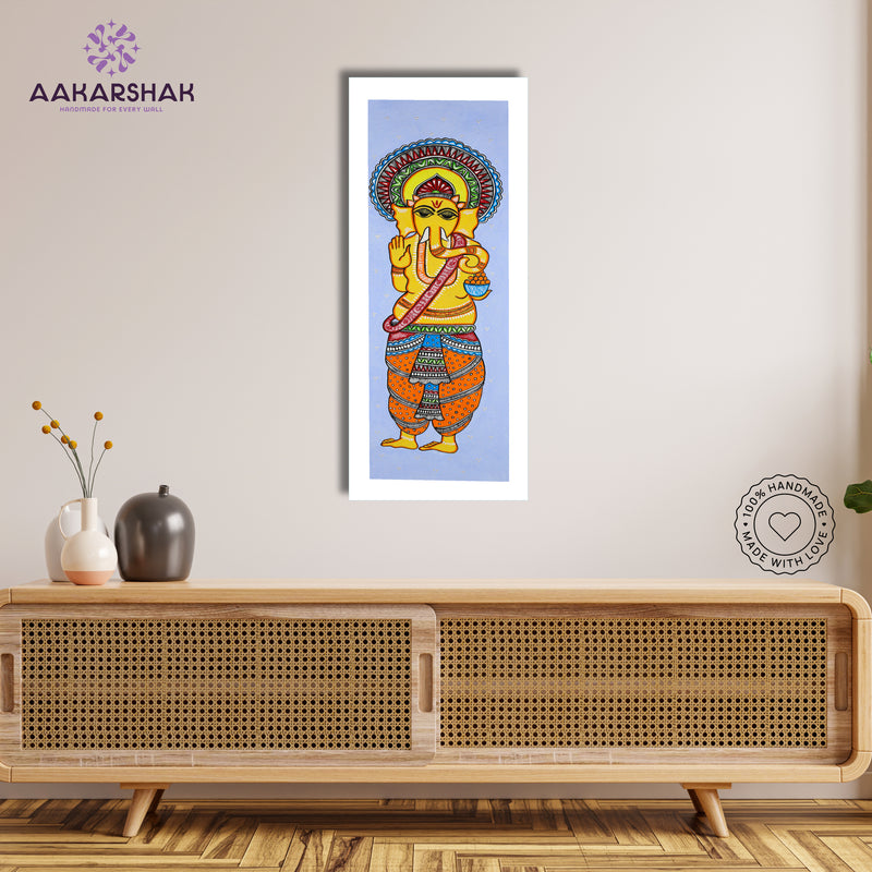 Framed artwork with ganesh design -handmade madhubani painting for home decor