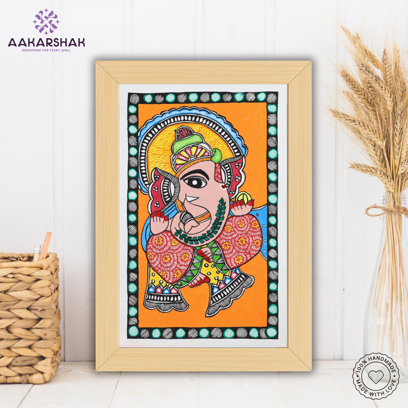 handmade madhubani painting ganesha painting-with tabletop stand for home decor