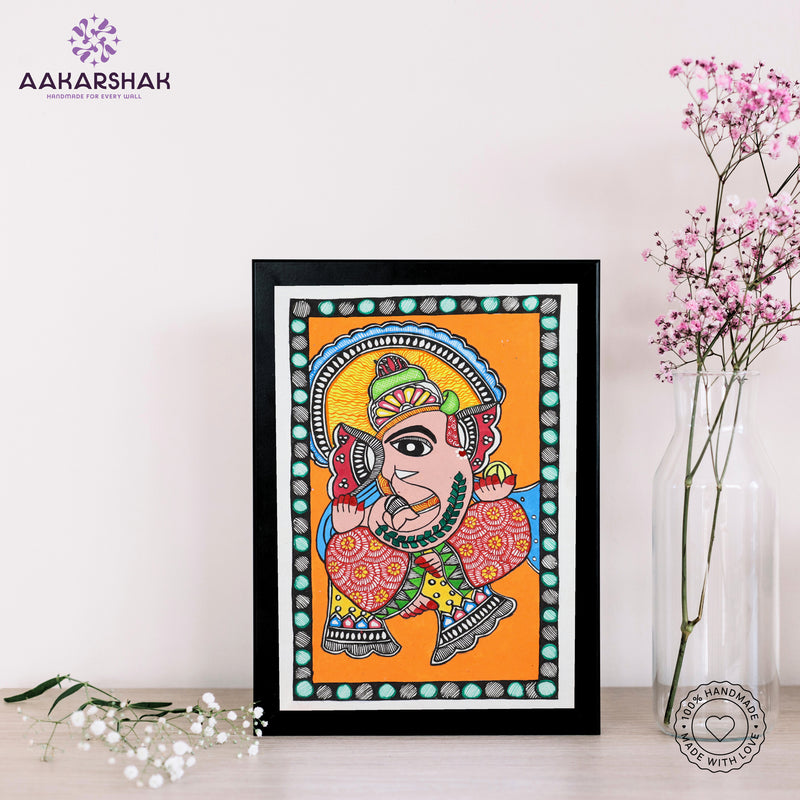 handmade madhubani painting ganesha painting-with tabletop stand for home decor