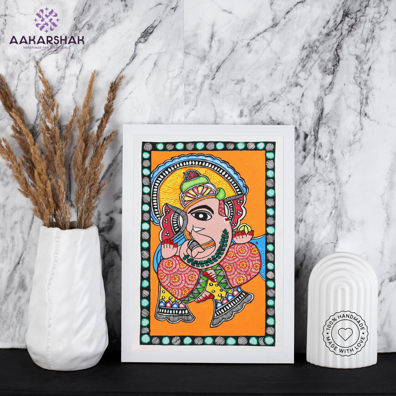 handmade madhubani painting ganesha painting-with tabletop stand for home decor