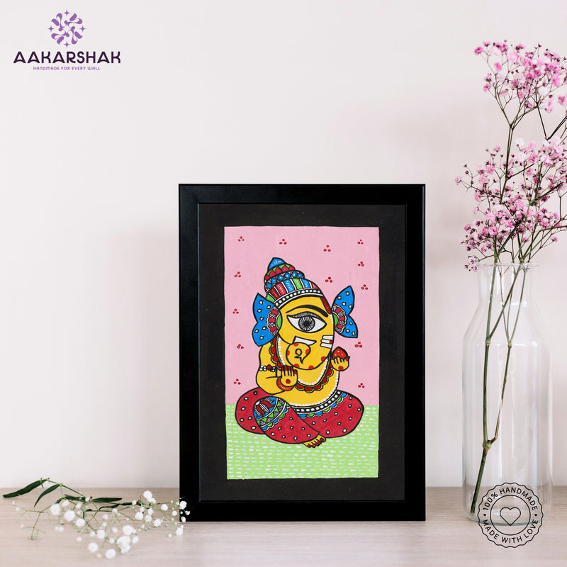 handmade madhubani painting ganesha painting-with tabletop stand for home decor