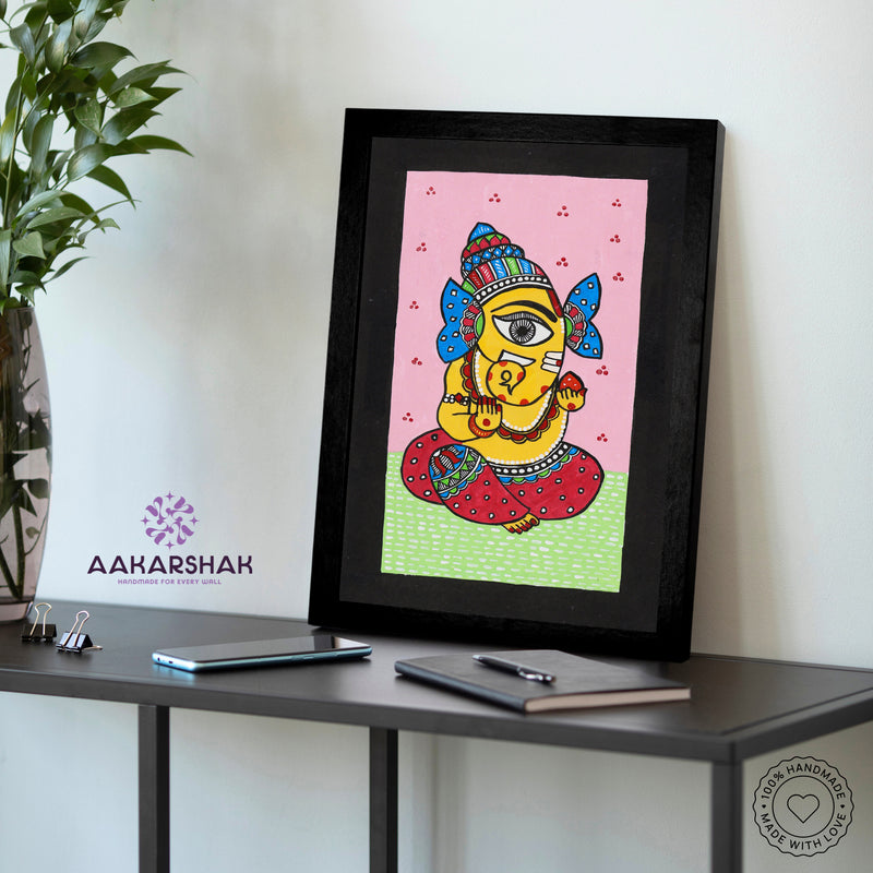 vibrant handmade ganesha painting-depicting indian folk traditions