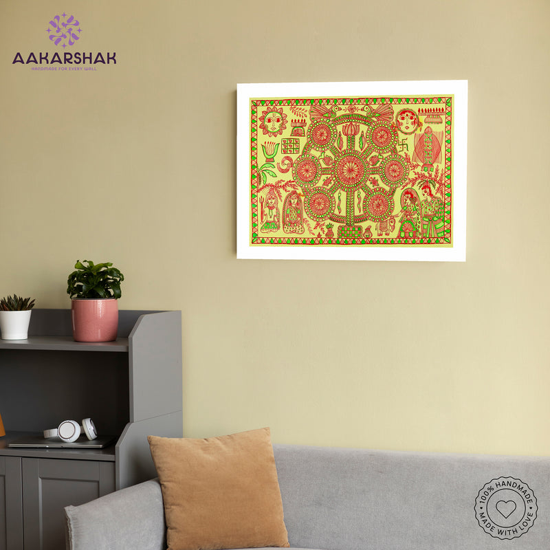 vibrant handmade kobhar painting-depicting indian folk traditions