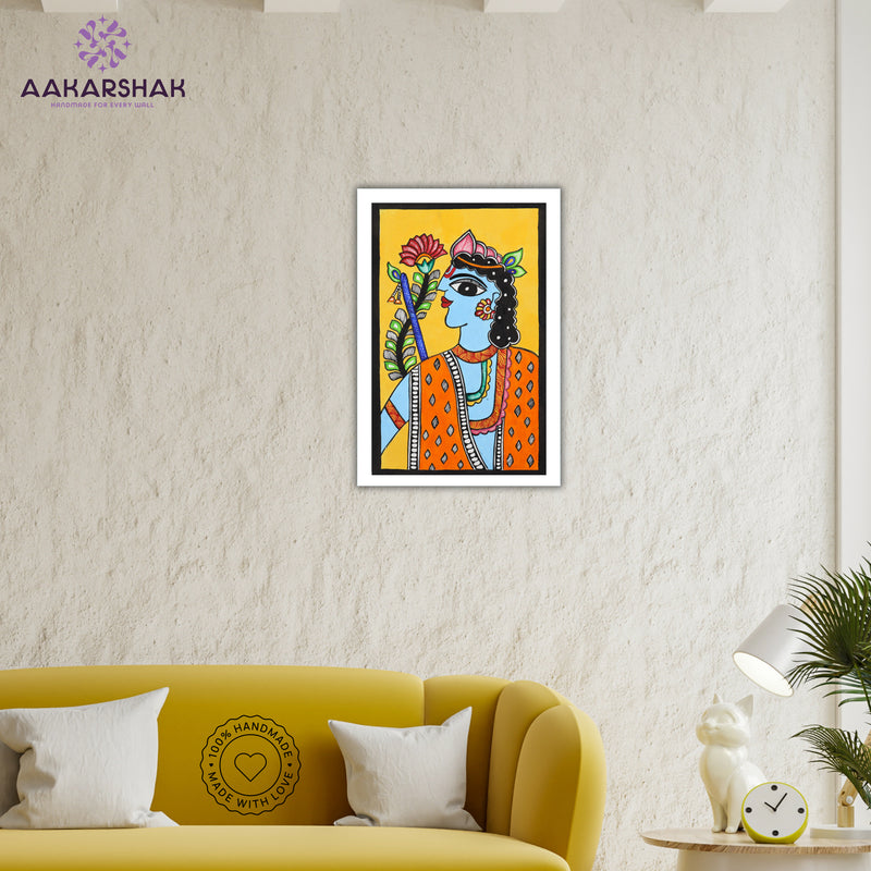 vibrant handmade krishna painting-depicting indian folk traditions
