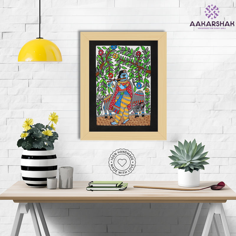 Handmade Madhubani Painting of Lord Krishna 12x16 Inch Wall Decor