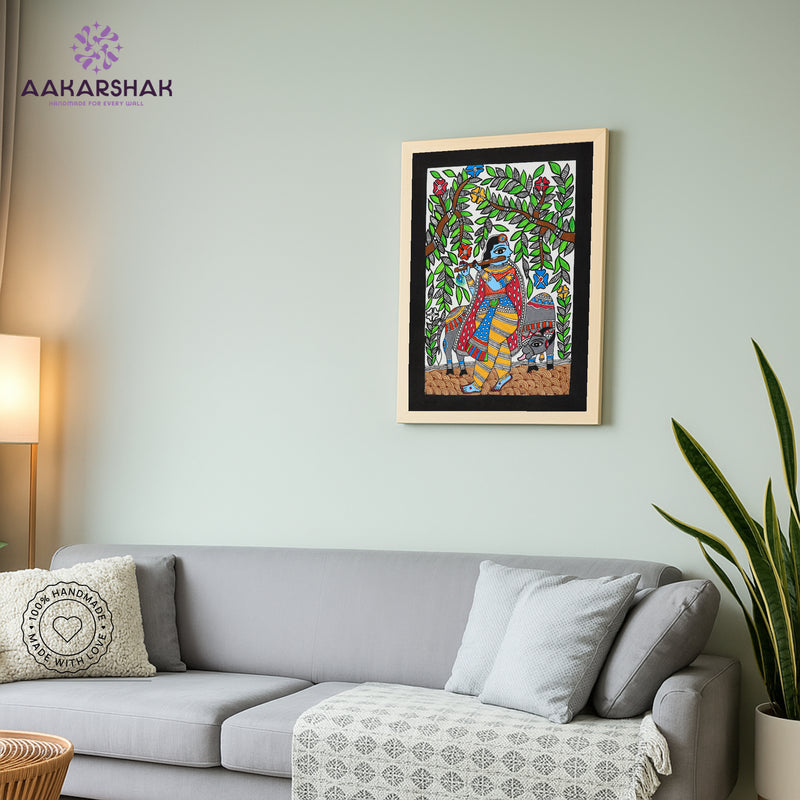Handmade Madhubani Painting of Lord Krishna 12x16 Inch Wall Decor