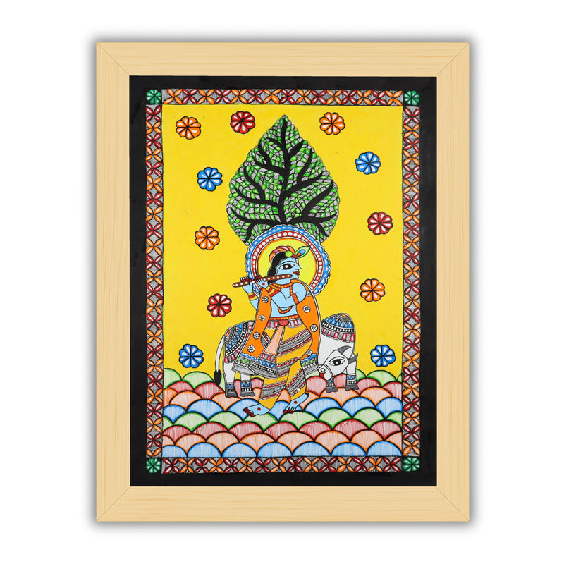 Handmade Madhubani art krishna Painting Wall Decor 17x24 Inch