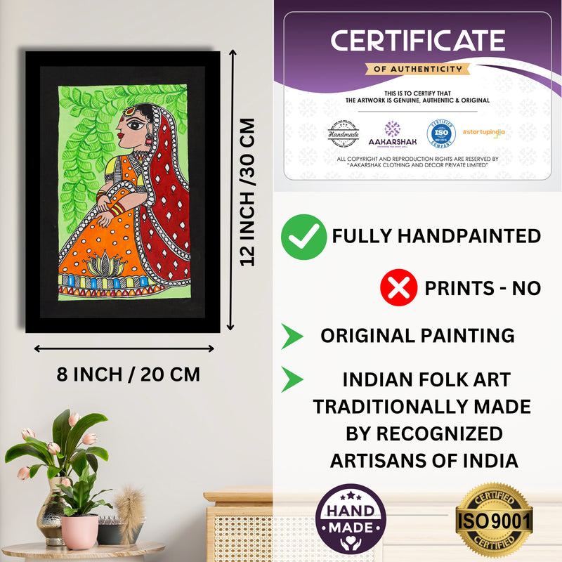 handmade iso certified-lady madhubani painting
