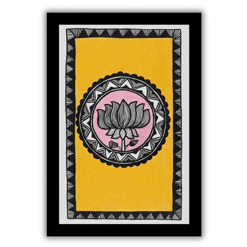 handmade madhubani painting painting lotus-in vibrant traditional folk art style