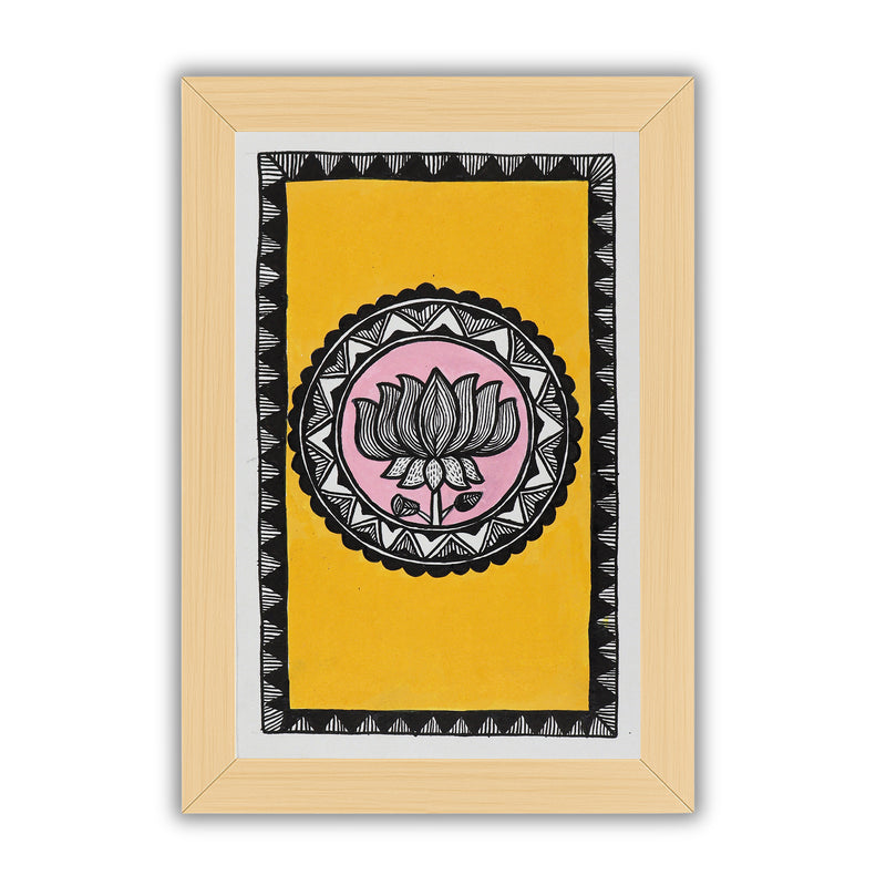 handmade madhubani painting painting lotus-in vibrant traditional folk art style