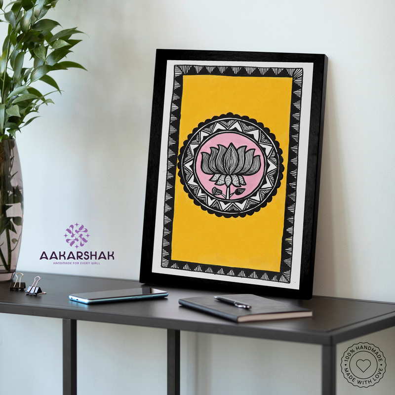 vibrant handmade lotus painting-depicting indian folk traditions