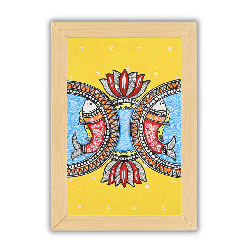 handmade madhubani painting painting fish-in vibrant traditional folk art style