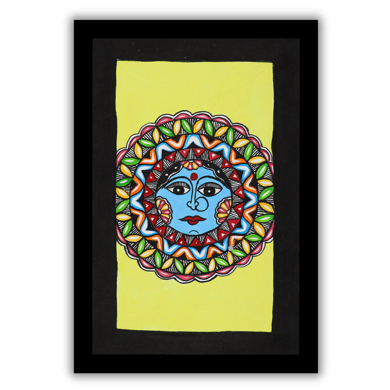 handmade madhubani painting painting moon-in vibrant traditional folk