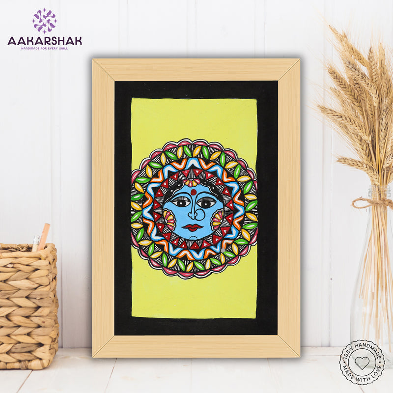 handmade madhubani painting moon painting-with tabletop stand for home decor