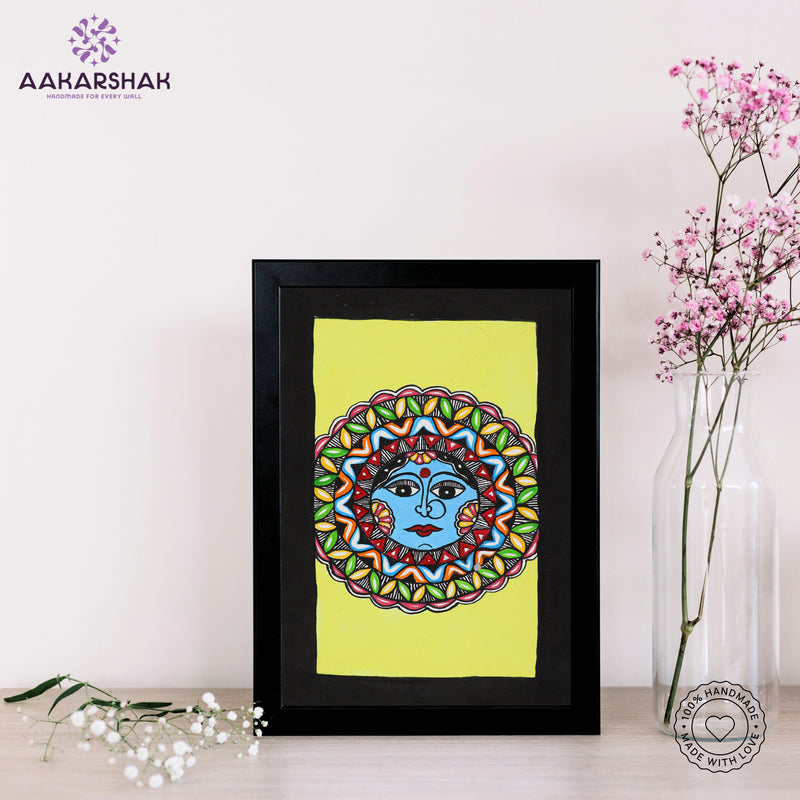 handmade madhubani painting moon painting-with tabletop stand for home decor
