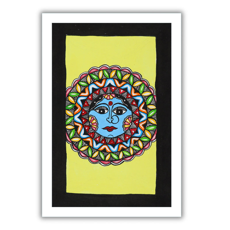 handmade madhubani painting painting moon-in vibrant traditional folk