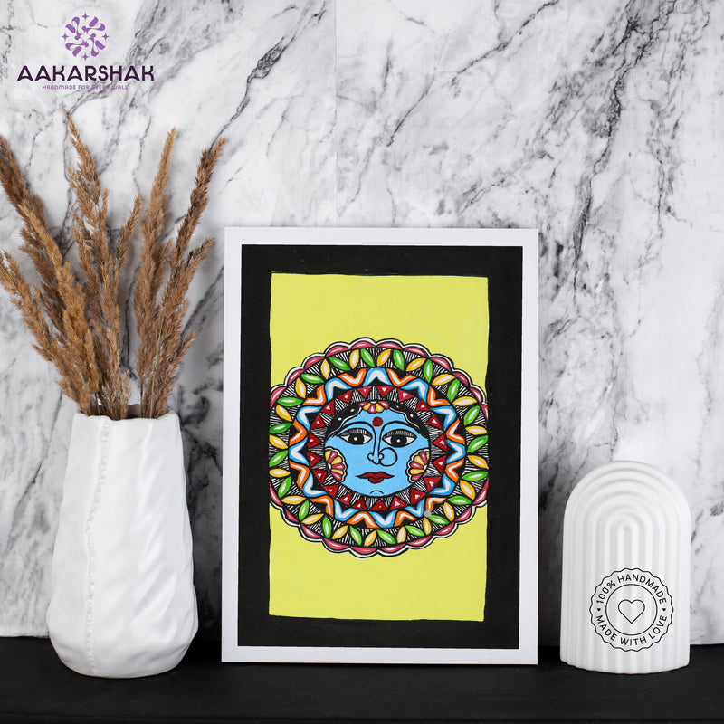 handmade madhubani painting moon painting-with tabletop stand for home decor