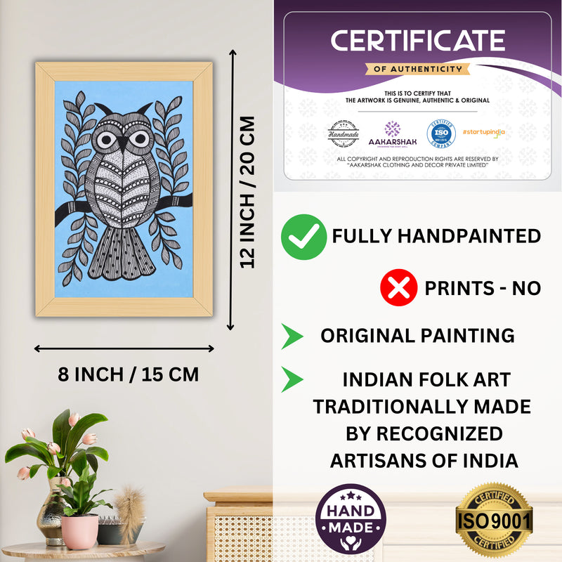 handmade iso certified-owl madhubani painting