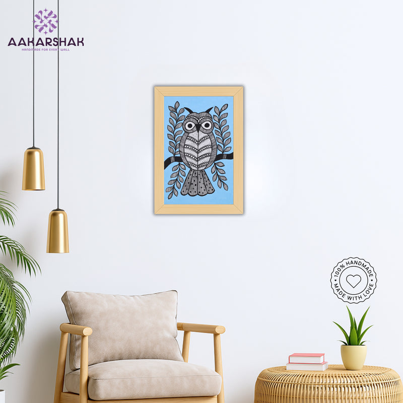 vibrant handmade owl painting-depicting indian folk traditions